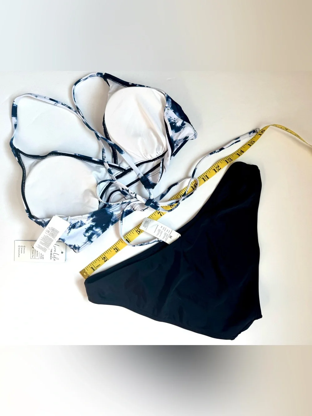 Cupshe Navy Tie-Dye Triangle Bikini Top with Black Bottom